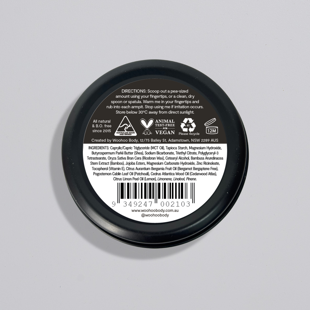 Woohoo All Natural Deodorant Paste (Tux) 60g - NEW FORMULA