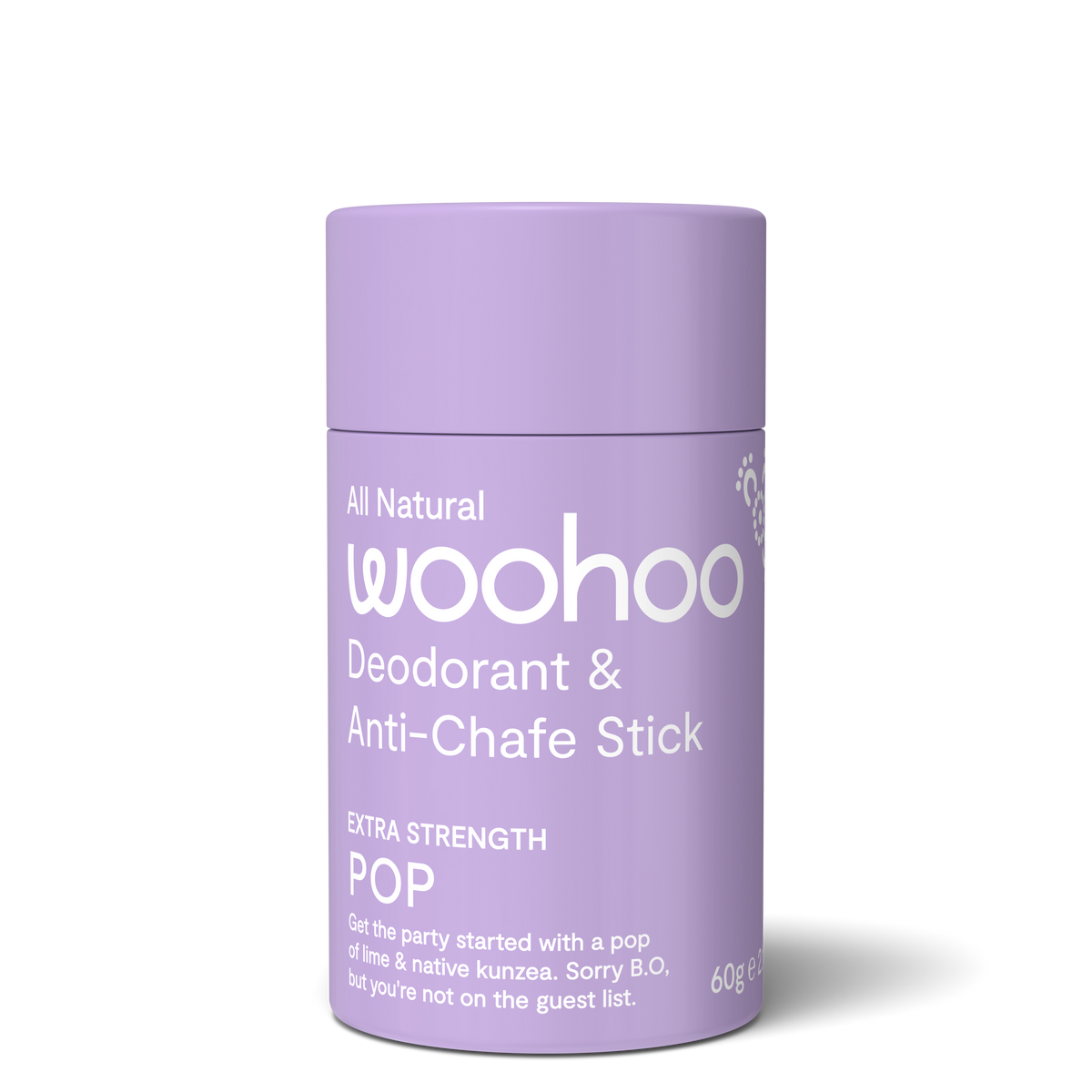 Woohoo Natural Deodorant & Anti-Chafe Stick (Pop) 60g - NEW FORMULA